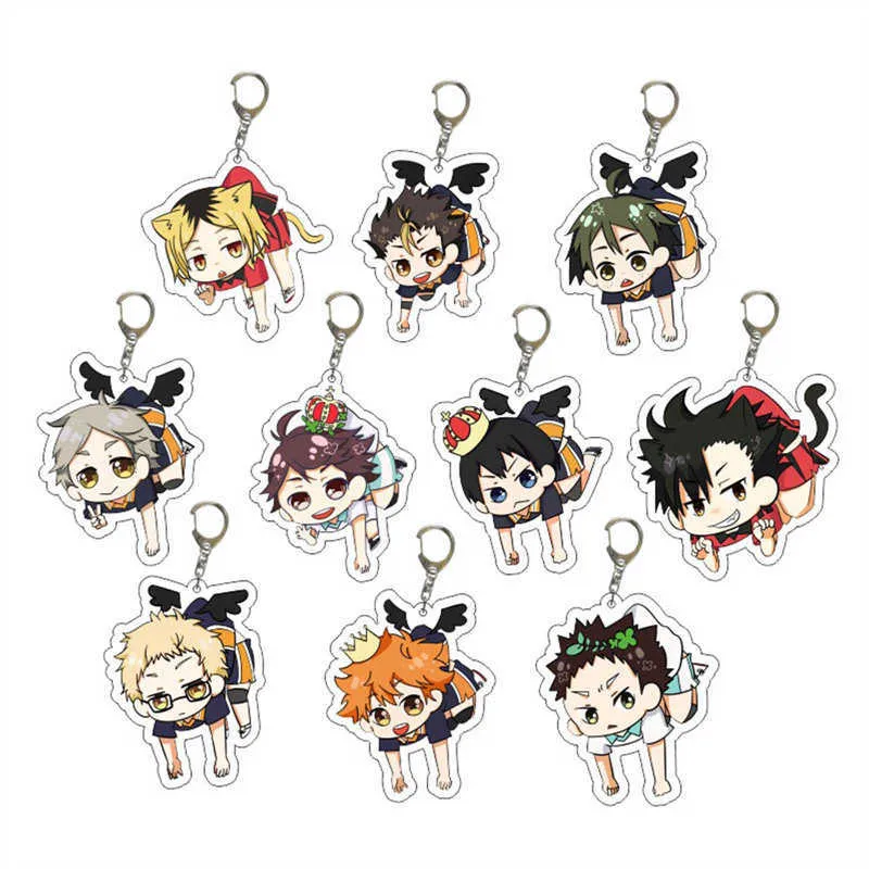 2021 Anime Haikyuu !! Brelok Dla Kobiet Mężczyźni Akcesoria Cute Torba Wisiorek Klucz Pierścień Akrylowy Kreskówka Przyjaciele Prezenty Decor Bagpack G1019