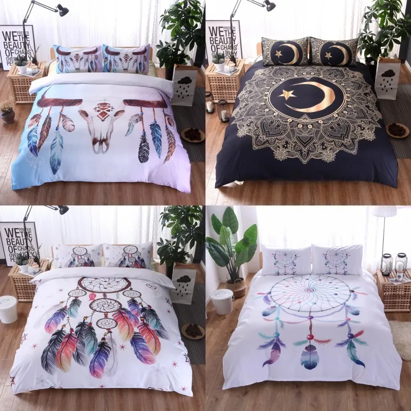 Ensemble de literie bohème plumes de rêve imprimées lits de lit Double Queen King Luxury 3D Hows thewcase de taies de couverture 2 / 3pcs 703 K2