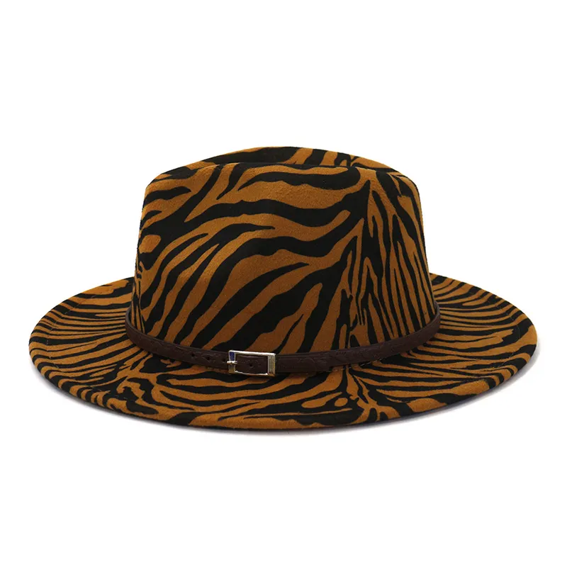 Womens Wide Brim Zebra Print Fedora Hat Black &... From  display picture 2