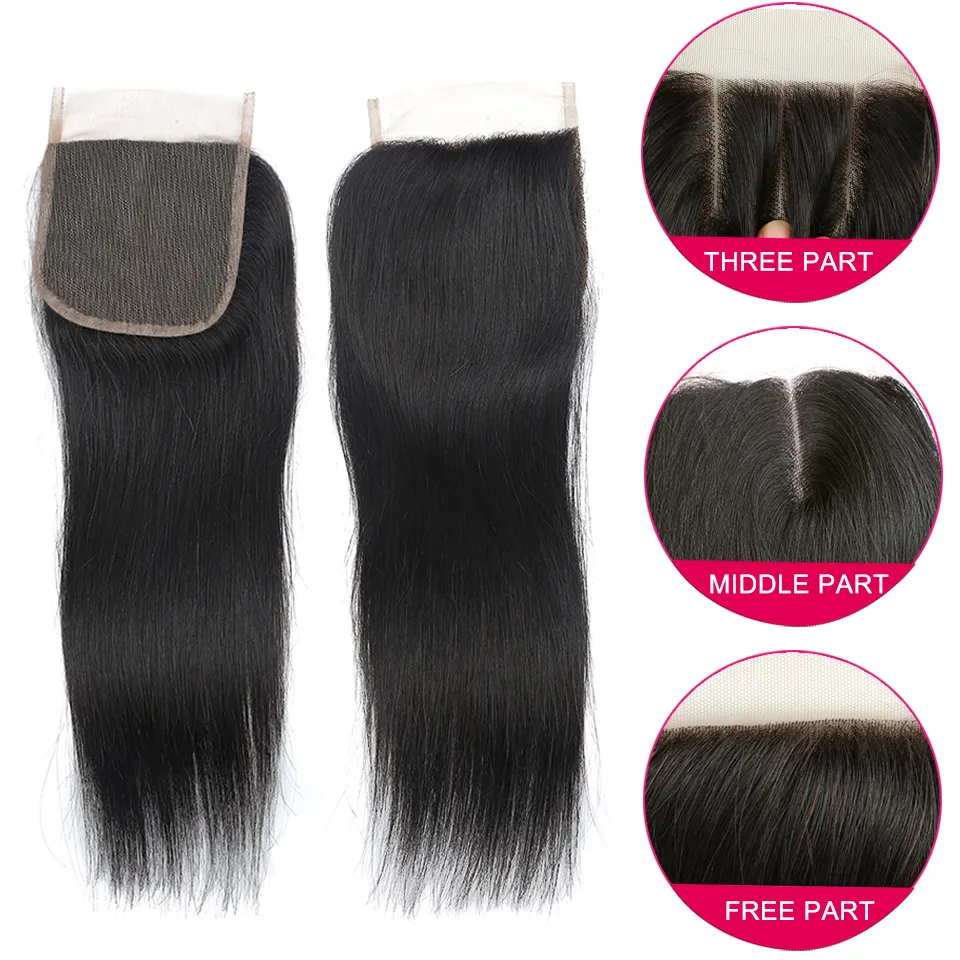 28 30inch Mink Brazilian Hair Bundles With Closure Body Wave Straight Hair With 4x4 Lace Closure Unprocessed Remy Human Hair Weave