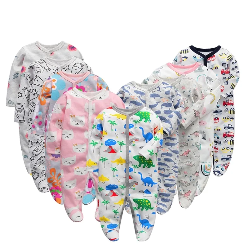 6 pçs / lote bebê macacão manga comprida 100% algodão macacão recém-nascido roupas Roupas de bebe meninos meninas jumpsuitclothing 210315