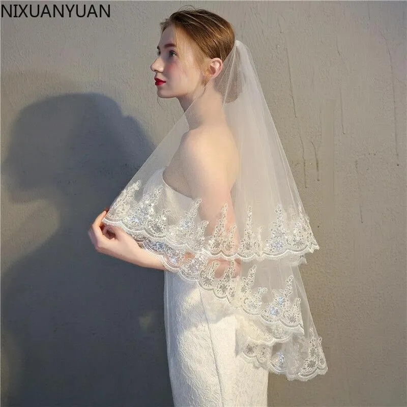 Bridal Veils Whole Two Layer Veil With Comb Wedding Vail Solid Color Soft Tulle Short White Ivory Woman2609