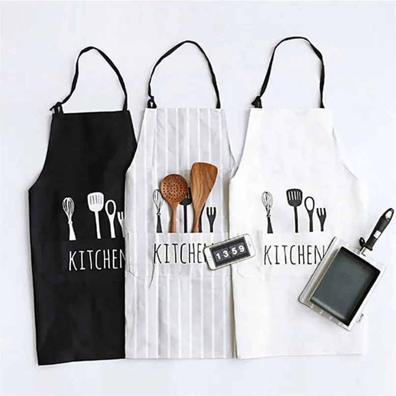 Réglable Impression Motif Tablier Chef Serveur Cuisine Cuire Avec Poches Polyester Étanche Outils Pour Homme Femme 210625