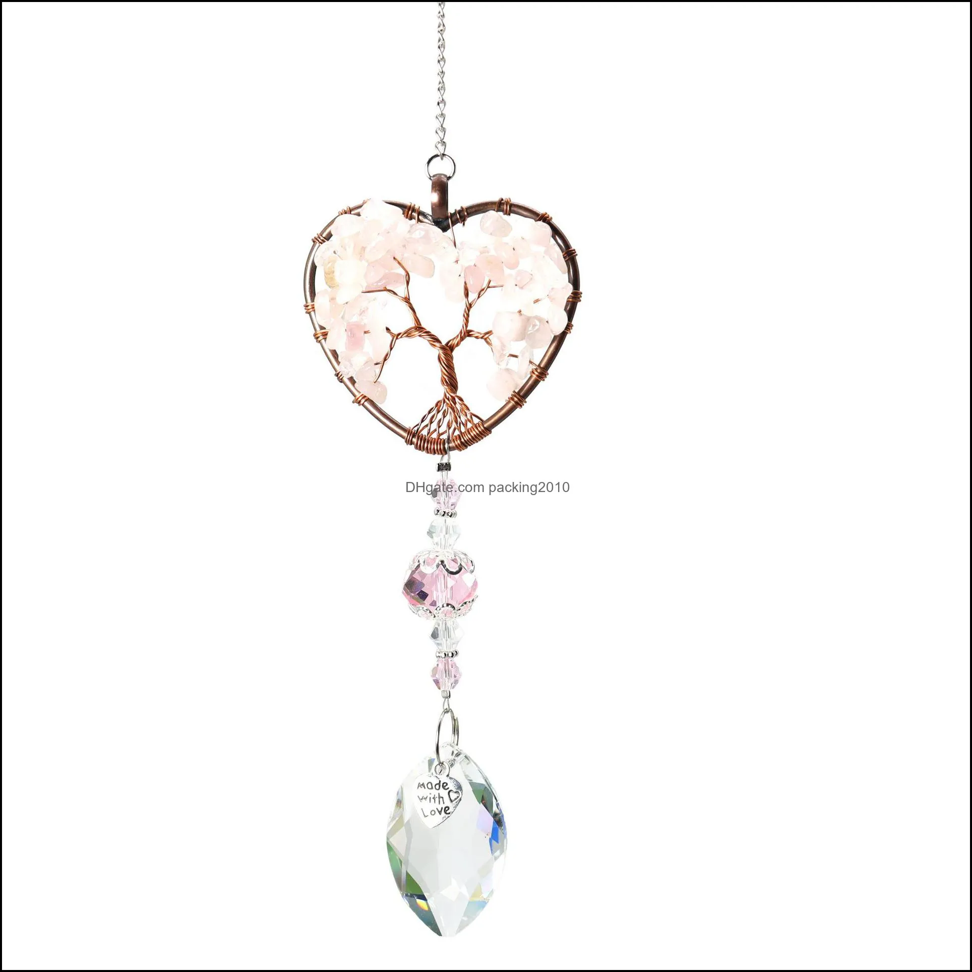 5 Colour Hanging Crystal Suncatcher Life Tree Stone Pendant Love Wind Chimes Beads Prism Maker Drops Hang for Window, Home Decor, Car