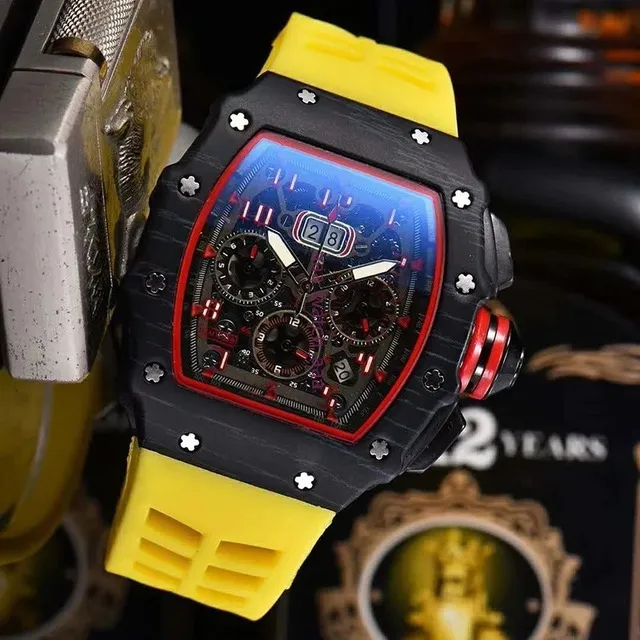 Zegarki męskie luksusowe chronograf 6-pinowy biegły drugi unikalny kreatywny kalendarz silikonowy pasek męski na rękę