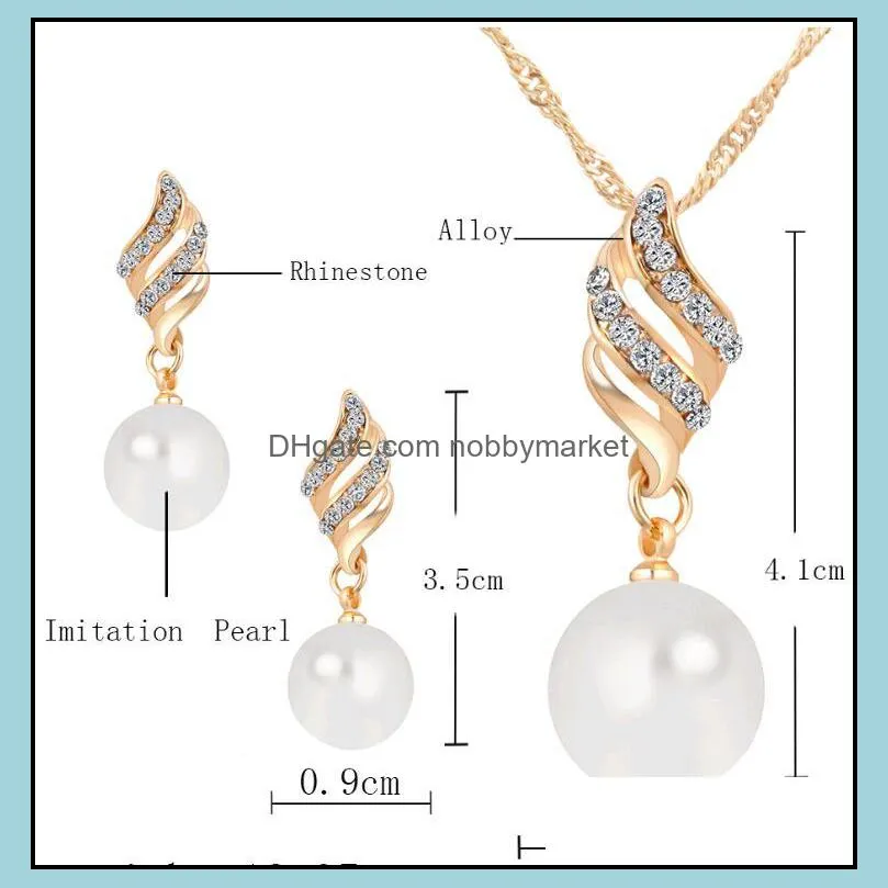 Wholesale Pearls Necklace Earring Jewelry Sets for Wedding Engagement Party Spiral Diamond Flower Pendant Earrings China Factory