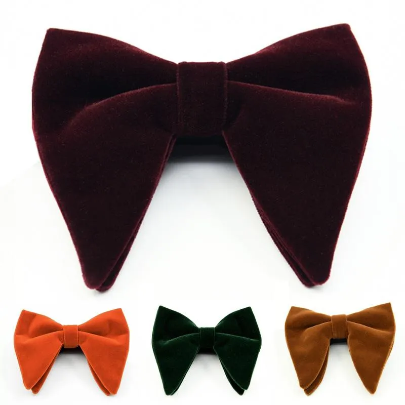 Bow Slipsar Velvet Big Bowties För Kvinnor Mens Groom Bröllop Slips Skinny Solid Färg Gravatas Slim Black Cravat Tillbehör