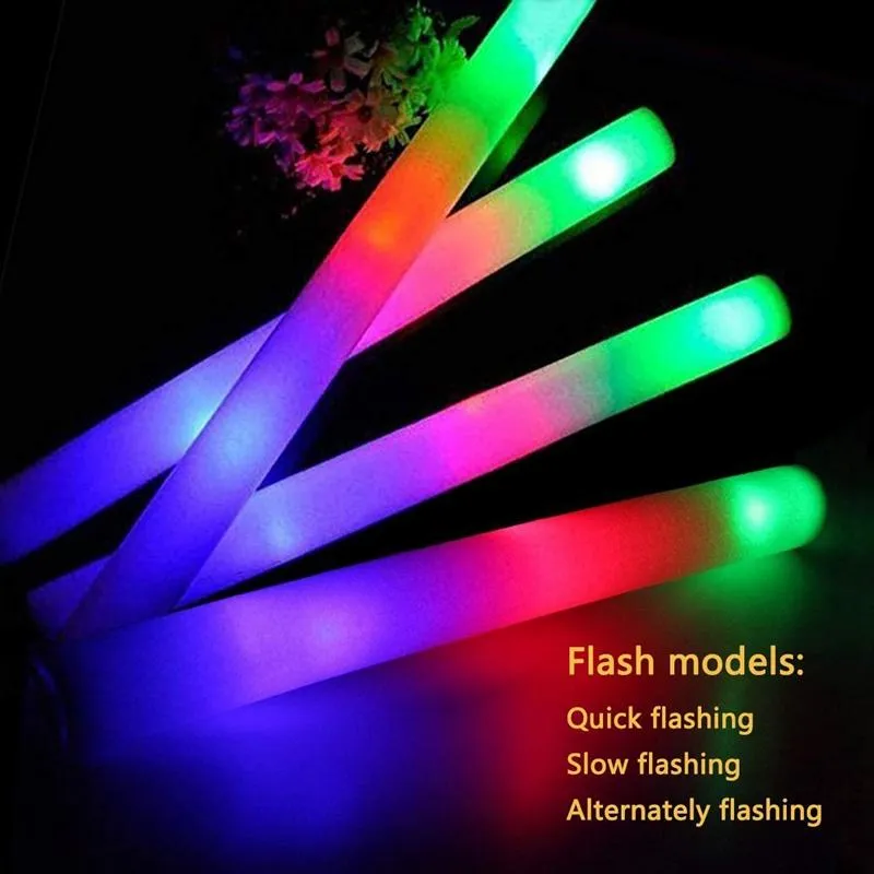 Party Decoration Glow Sticks Bulk - 24 Pcs LED Foam Batons With 3 Modes Flashing Effect, In The Dark Supplies