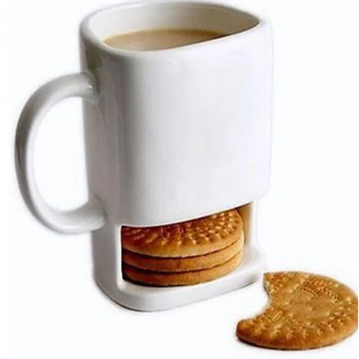 Ceramic Mug set White Coffee Biscuits Milk Dessert Cup Tea Cups Side Cookie Pockets Holder For Home Office 250ML ZWL64