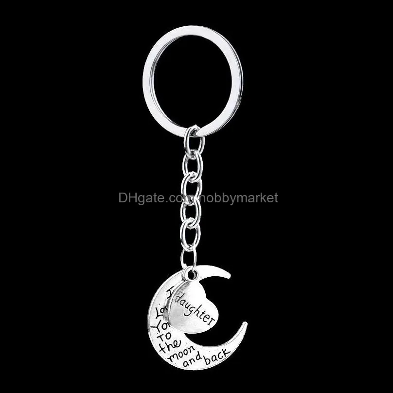 Moon Heart Key Rings for Mom Dad Sister Brother Son Hot Sales Key Chains Zinc Alloy Keyring