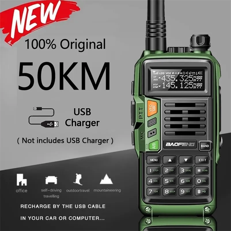 Handheld Transceiver Walkie Talkie Powerful 50Km With Uhf Vhf Dual Band Ham Uv-5R Two Way Radio 210817 Green Baofeng Uv-S9 Plus 10W