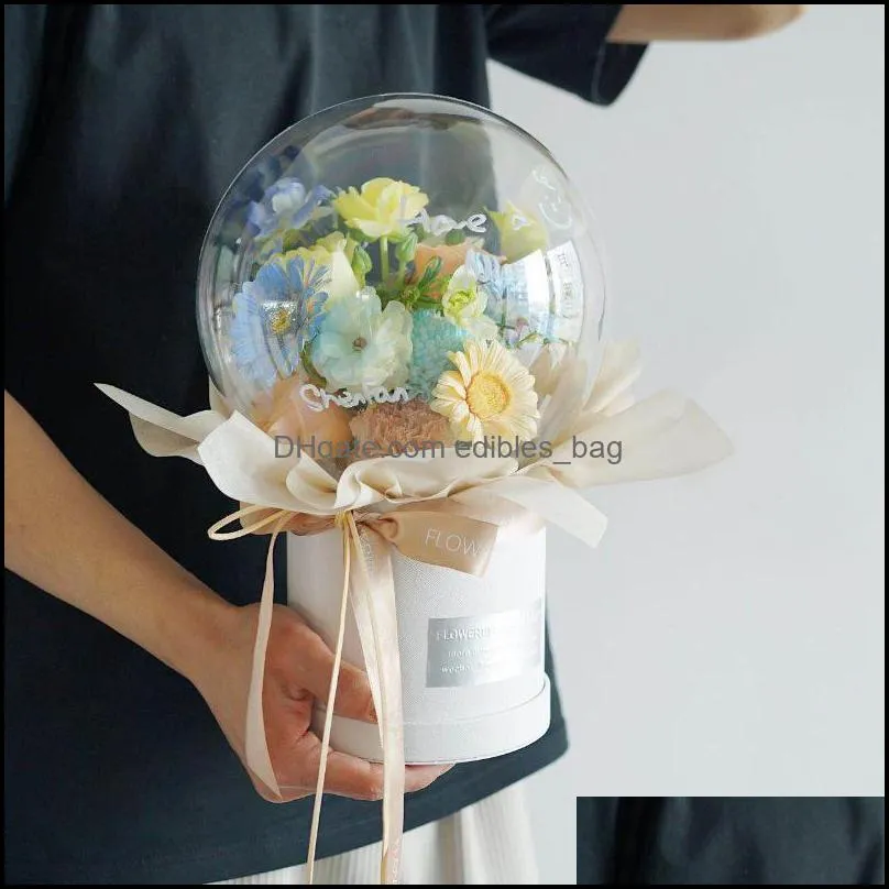 Gift Wrap 12x12cm Round Flower Paper Boxes Lid Hug Bucket With For Florist Bouquet Packaging Box Party Storage