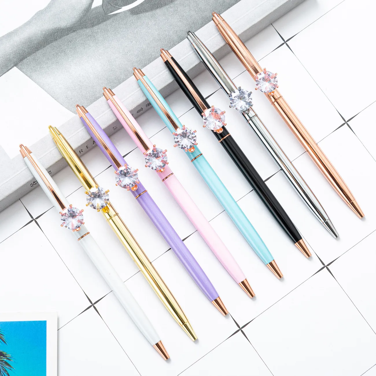 Diamond Ballpoint Pen Advertising Signature Metal Pen 8 Color Student Teacher Wedding Office School Writing Gift