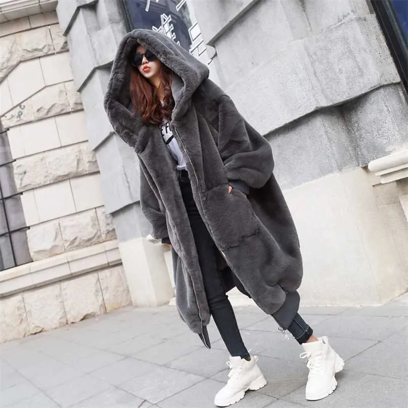 Womens Winter Fashion Hooded Faux Fur Plus Size Teddy Coat With