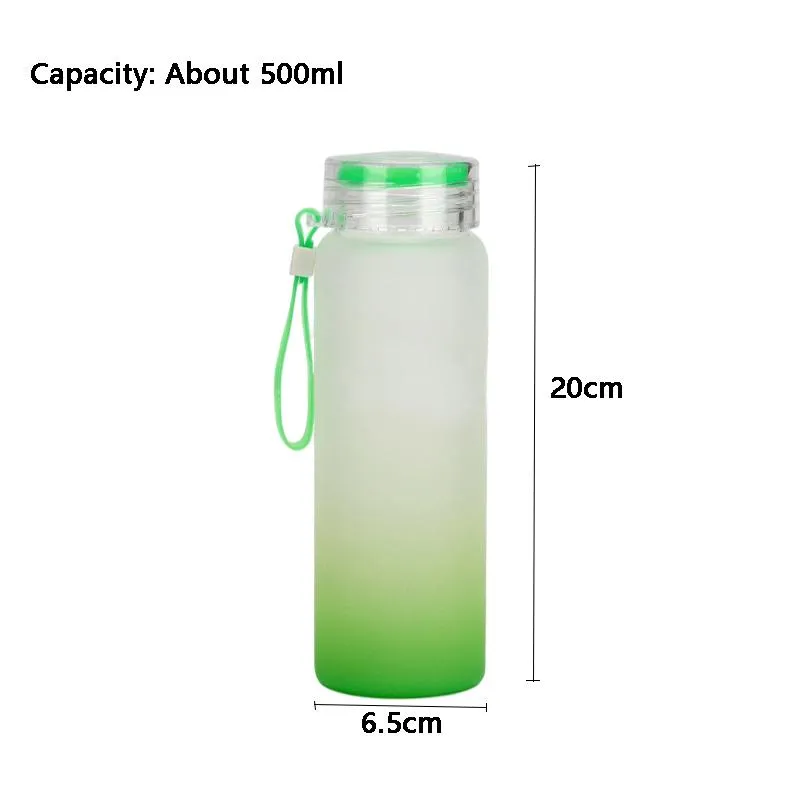 500ml Sublimation Glass Water Tumbler 17oz Gradient Frosted Glasses Water Bottles Outdoor Sports Carrying Drinking Bottle