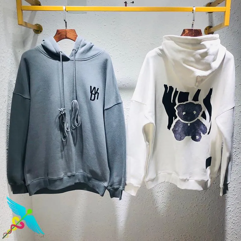 Sweats à capuche pour hommes Sweatshirts Wedone Hommes Femmes Lumineux Ours Flocage Lettres Polaire Surdimensionné Qualité Hip Hop Welldone Sweat À Capuche