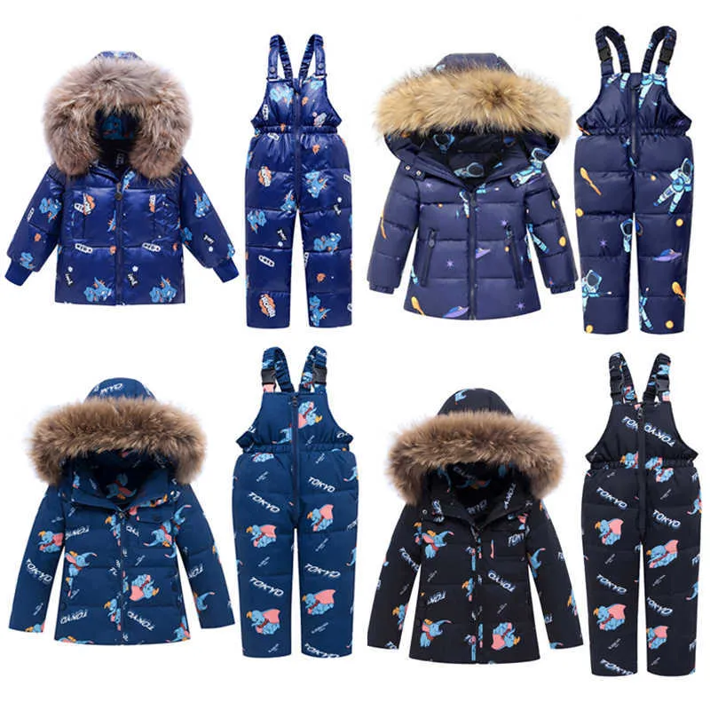 -20 Degrees Winter Clothing Set for Children Boy Girl Ski Suit Dinosaur Elephant Cartoon Baby Snowsuit Parkas Kids Clothes 1-4Y H0909