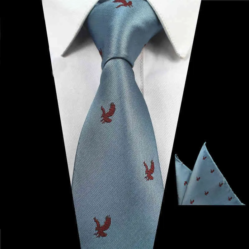 RBOCOTT Mens Animal Patterned And Handkerchief 2PCS Set 7 cm Neck Ties Pocket Square For Men Wedding Party