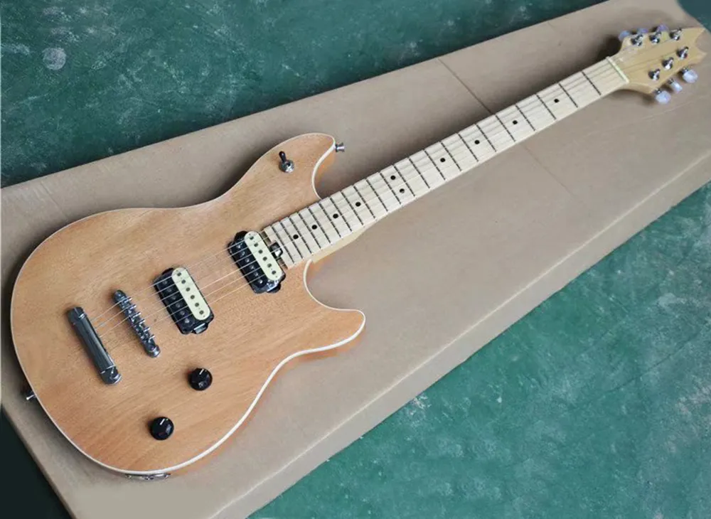 Guitare électrique de couleur bois naturel, vente en gros d'usine, avec pont fixe, touche en érable