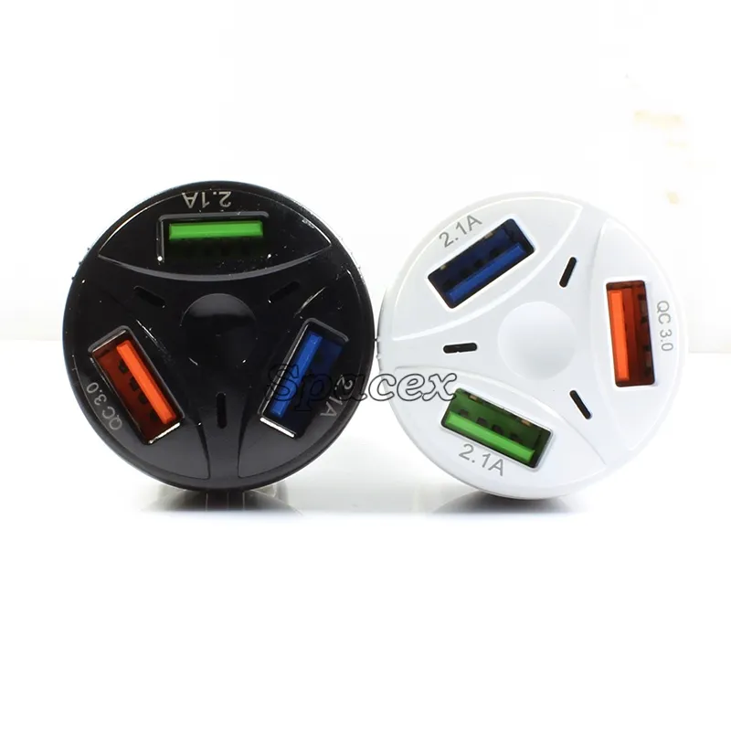 Caricabatterie Da Auto NAERS3 Con 3 Porte USB (QC3.0 + 2.1A) E LED Blu, Adattatore Accendisigari 12-24V, Ricarica Rapida Per IPhone, IPad, Tablet
