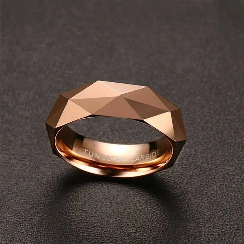 Trendy Rose Gold Colors Rombus Ring Wedding Wolfram Węglik dla mężczyzn Rozmiar 6 do 11 211217