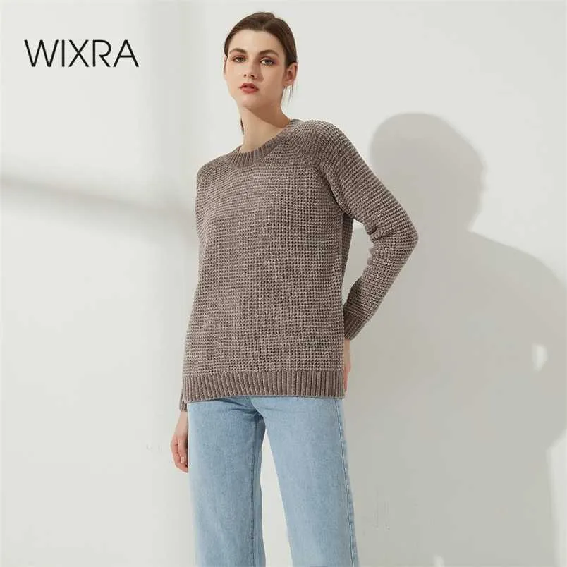 Wixra maglione spesso donna pullover lavorato a maglia a costine manica lunga casual o collo maglioni ciniglia abbigliamento autunno inverno 211007