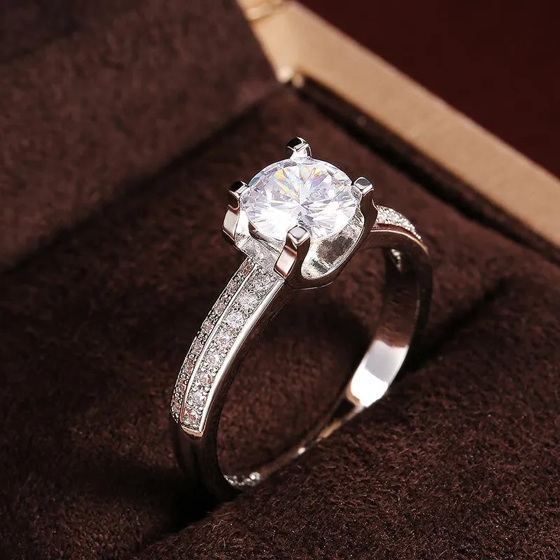 خواتم الزفاف الفاخرة أعلى جودة اللون الفضة مطلي جولة الزركون الزفاف تصميم الحديثة أنيقة خاتم الخطوبة للنساء مجوهرات