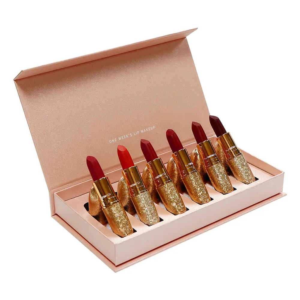 6 pcs / set maquiagem de alta qualidade Matte conjunto de caixa de Natal presente ruby ​​woo senhora perigo Chili batom