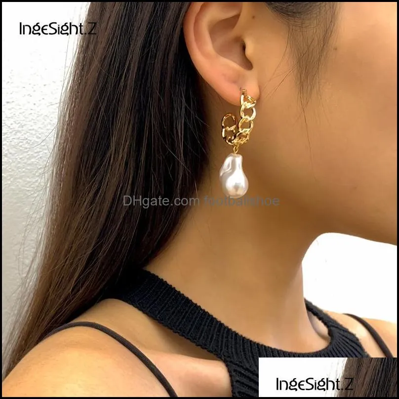 Dangle & Chandelier IngeSight.Z Punk Geometric Hollow Out Drop Earrings Imitation Pearl Baroque Hanging For Women Jewelry Oorbellen