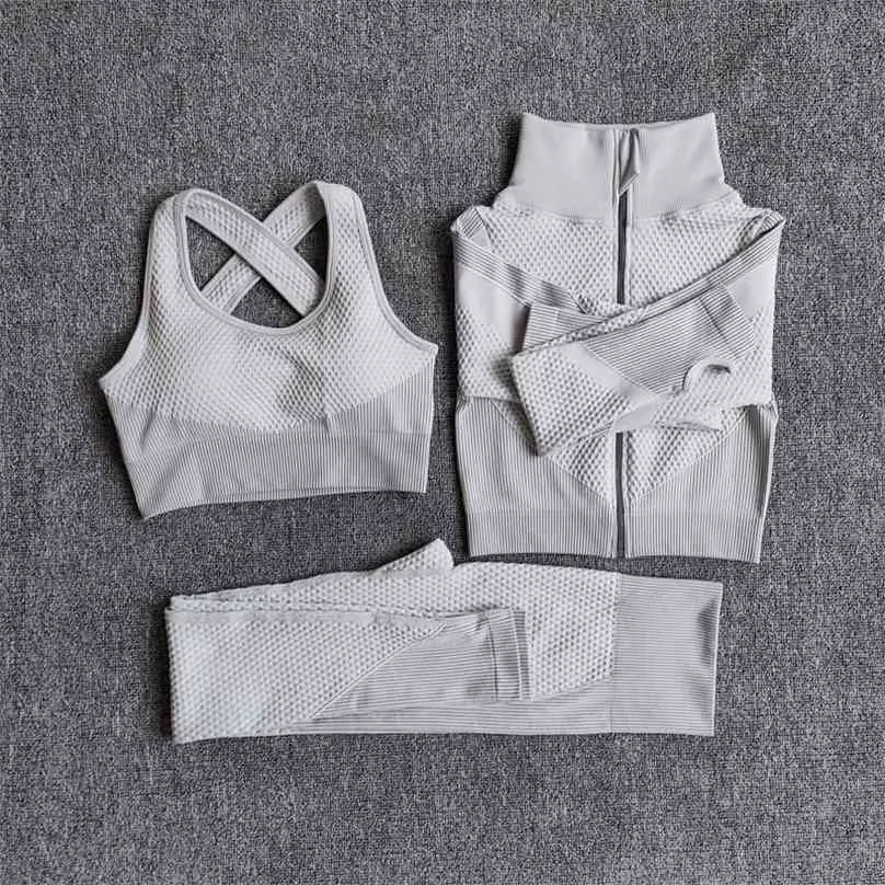 Kvinnor Fitness Sport Yoga Suit Seamless Sets Långärmad Kläder Kvinnlig Gym Passar Använd kläder 210802