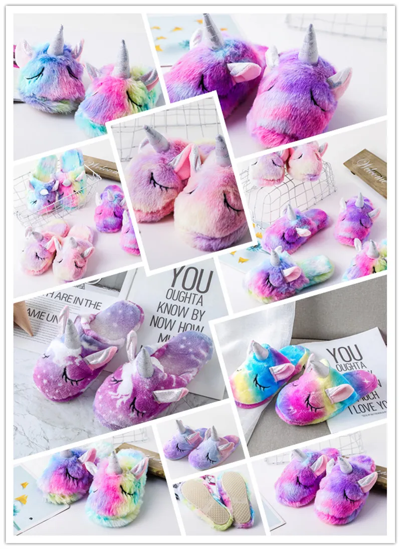 Dhl Girls Winter Rainbow Slippers Kreskówki Kreskówki Kigurumi Pajama Buty dla dzieci na 6 stylów