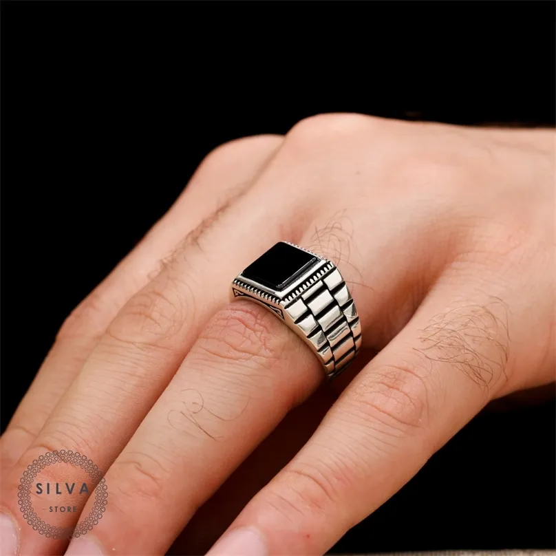 Original 925 Sterling Silver Ring for Men With Onyx Stone. Fashion Jewellery Gift Man Rings All sizes 211217