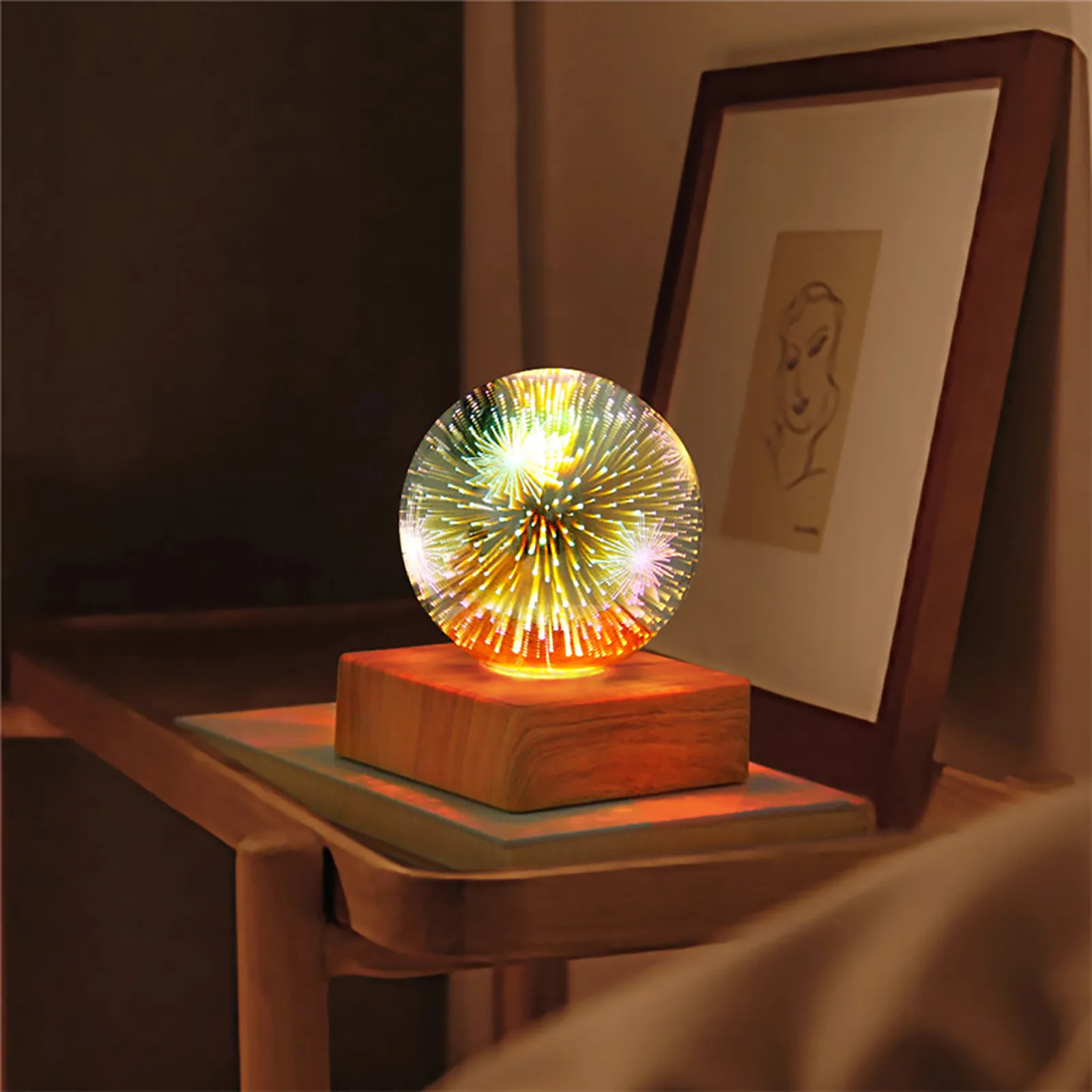 Fireworks Glass Ball Lamp 3D Transparent Night Light Magic Colorful Firework Light Festival Atmosphere Bulb Gift