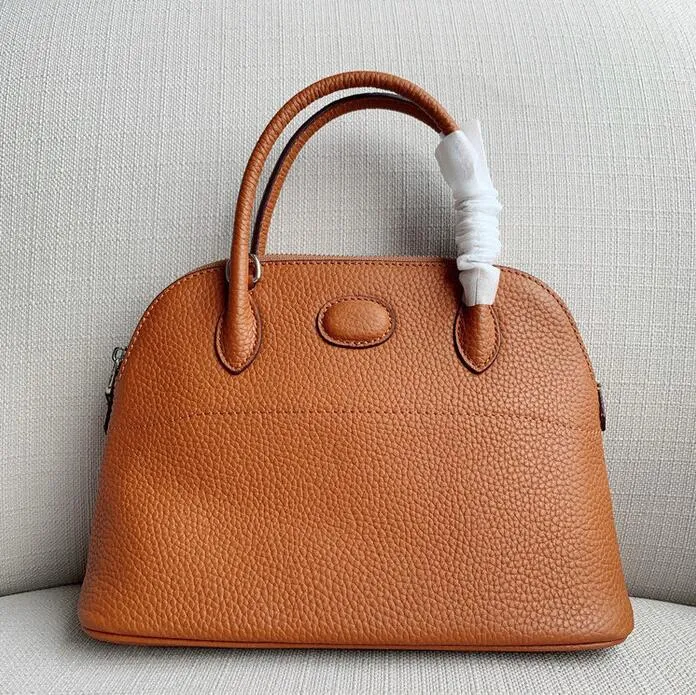 Bowling Bag Simple Retro First Layer Leather Shoulder Messenger Handbag Zipper Shell Bag