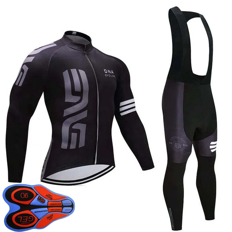 Mens Cycling Team Long Sleeve Jersey Bib Pants Set: Quick-Dry