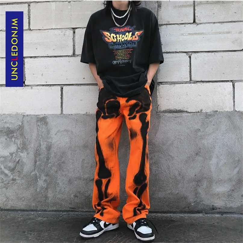 UNCLEDONJM Skeleton denim Hip Hop jeans firmati pantaloni uomo abbigliamento wo streetwear pantaloni graffiti T2-A213 211108