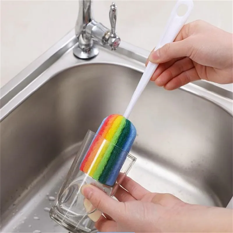 Spazzola per tazza arcobaleno Spazzola per spugna per pulizia della cucina per bottiglia di bicchiere di vino Coffe Tea Glass Cleaner Famiglia Strumenti di lavaggio 20220303 Q2