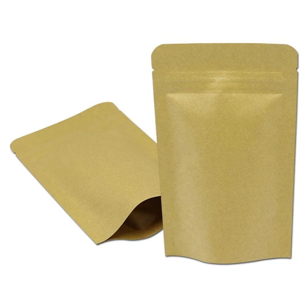 9x14cm Carta Kraft Foglio di alluminio Stand Up Party Pouch Autosigillante Cerniera con cerniera Cerniera per alimenti Imballaggio per la conservazione degli alimenti Borsa per tè e noci Doypack