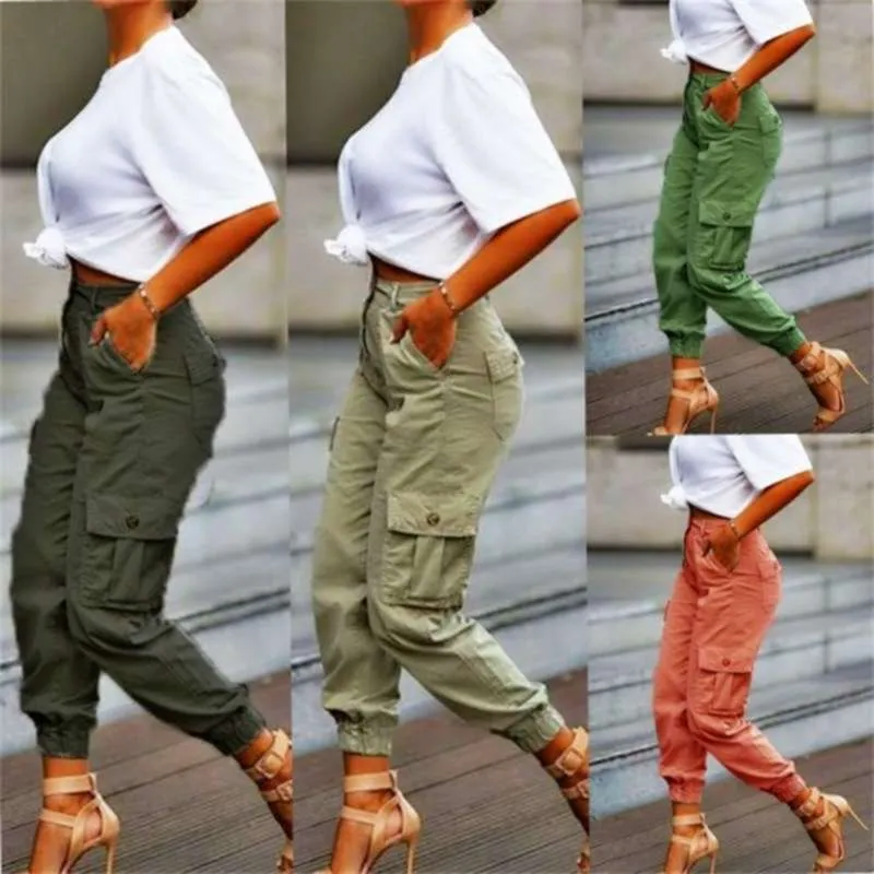 Yskkt Cargo Pants Women High Waist Spring Autumn Pocket Slim Sweatpants  Fashion Streetwear Long Overalls Pant Elastics Trousers 210928 From Luo05,  $42.07