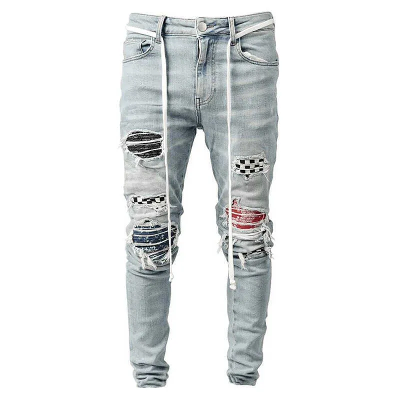 Mężczyzna Lato Casual Długie Pant Streetwear 2021 Wiosna Moda Kratę Drukowane Ołówek Spodnie dla Męskie Vintage Mid Walii Przycisk Spodnie X0621