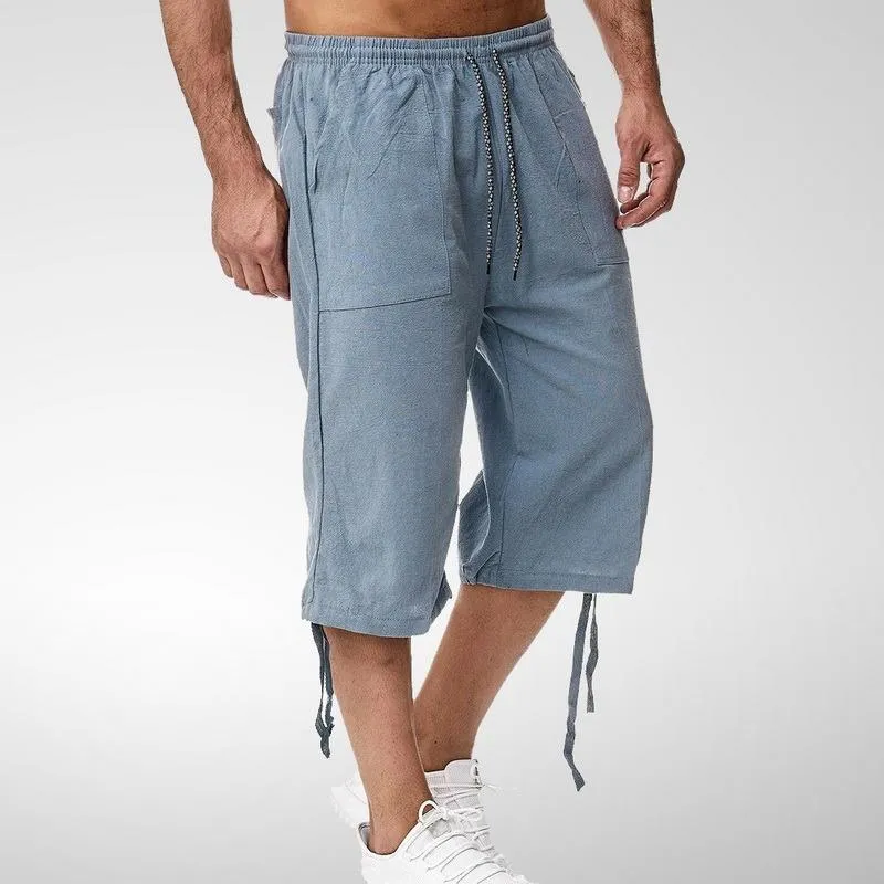 Pantaloncini da uomo in lino corti da uomo al ginocchio in cotone di grandi dimensioni a vita alta pantaloni casual corti estivi da uomo