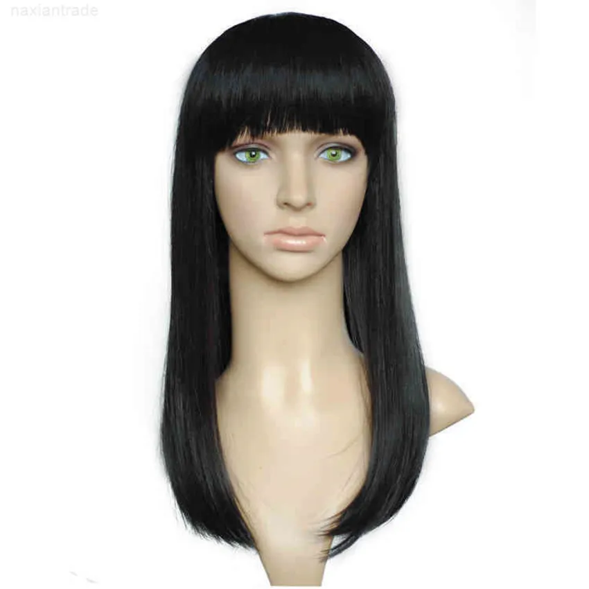 Pure black high temperature silk Qi bangs long straight hair female shave fashionable and generous wig head cover