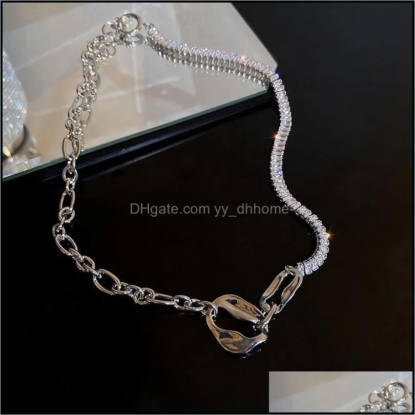 Chokers Korean Fashion Luxury Shining Zircon Stainless Steel Metal Choker Necklace For Women Girls Simple Geometric Clavicle