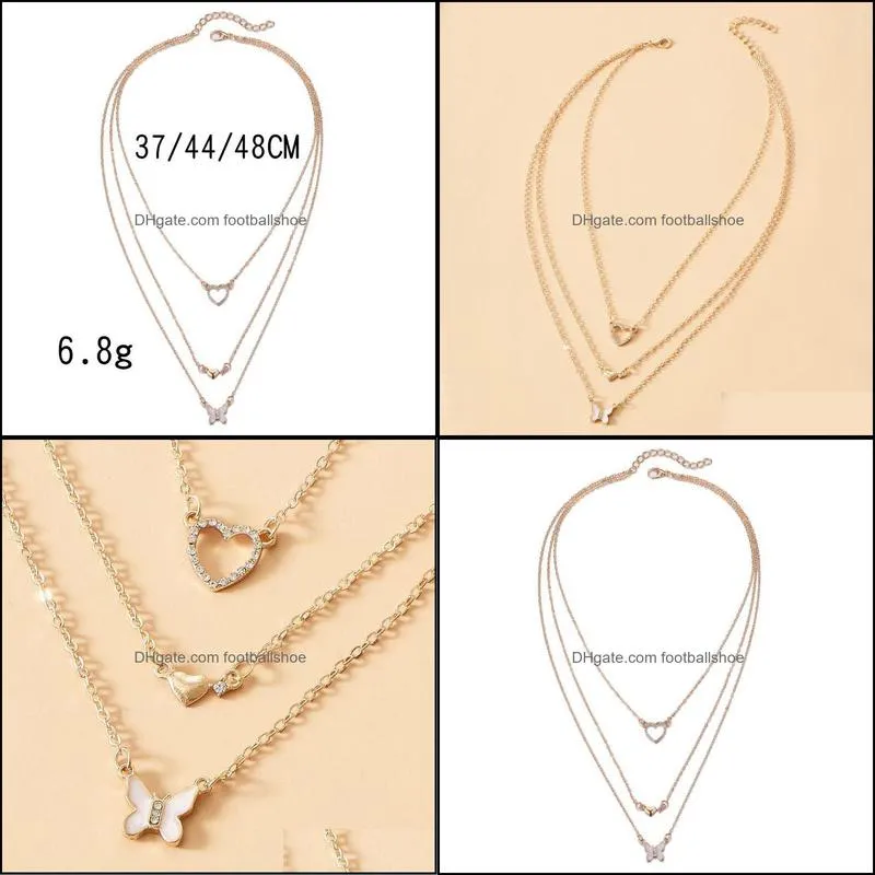 Fashion Style Gorgeous Design Heart Shaped Crystal Butterfly Pendant Necklaces For Women