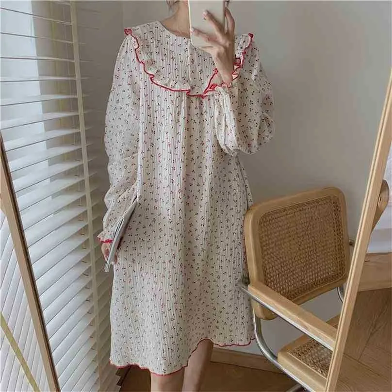 Casual Printed Florals Homewear Dresses Chic Nightdress Sweet Loose All Match Soft Fashion Pajamas Sets 210525