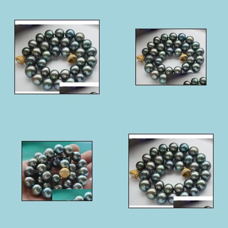 Wholesale 10-11mm tahitian peacock green pearl necklace 18 inch 14k gold clasp