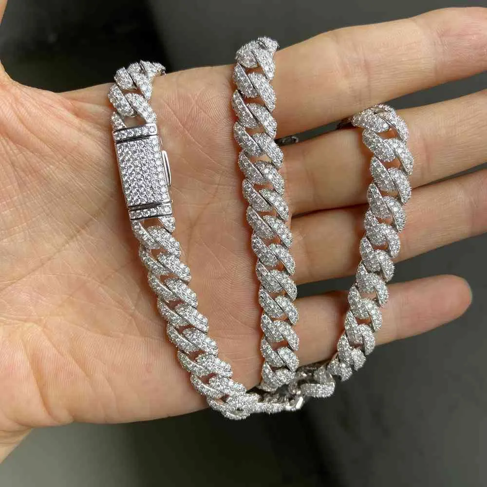 Meisidian 24 polegadas S925 Silver Gelado VVS Moissanite Diamond Cuban Link Chain Colar para homens X0509