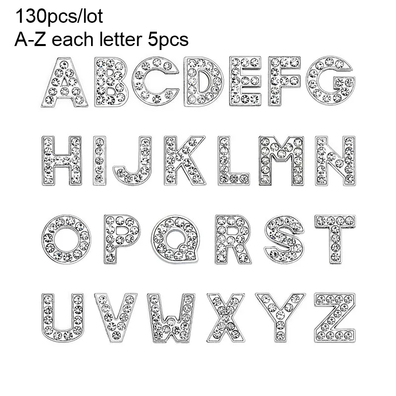 Mais opções Acessório Diy Caps Caps 8mm Inglês Alphabet Letras Slide Charms Rhinestone Fit Pet Collar Pullar Keychain1434469