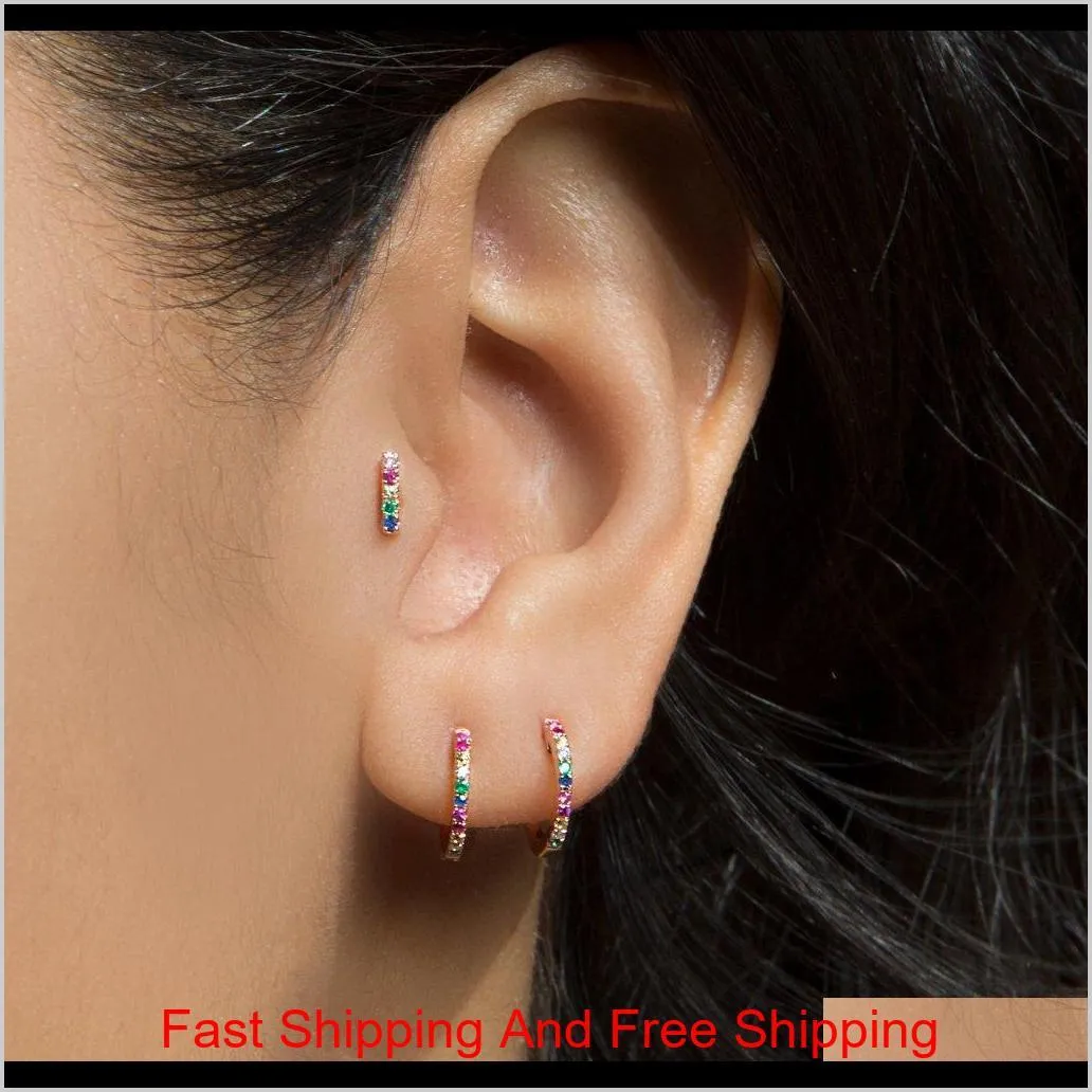 colorful cz hoops earring 925 sterling silver fine jewelry mini small hoop colorful stone summer design fashion nice ear jewelry