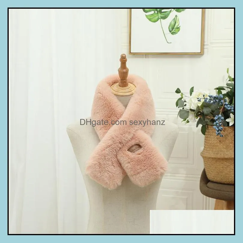 S2626 Winter Women`s Plush Imitation Rabbit Fur Scarf Crossed Faux Fur Thick Plush Warm Scarves